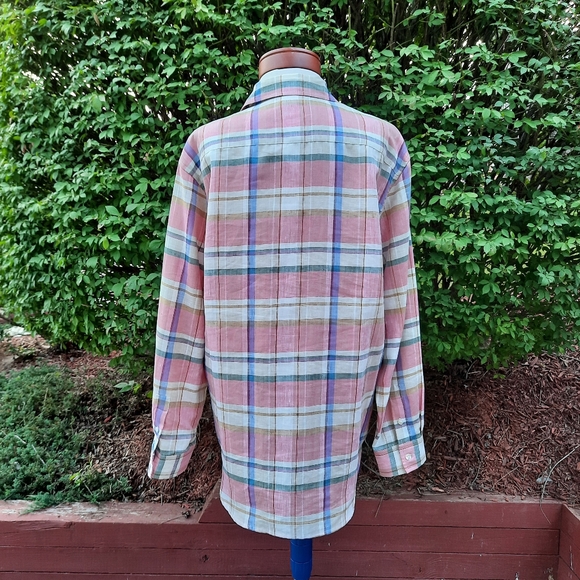 Vintage 90's JNY Linen Plaid Button Down Blouse Top Lagenlook Career - Picture 4 of 8